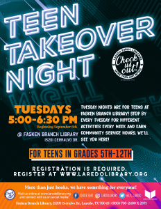 Teen Takeover Night @ Barbara Fasken Branch Library