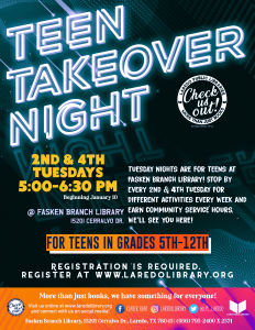 Teen Takeover Night @ Barbara Fasken Branch Library