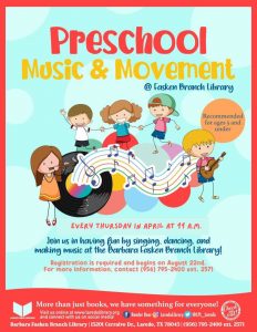 Preschool Music & Movement Registration Begins! @ Barbara Fasken Branch Library