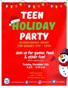 Teen Holiday Party! @ Barbara Fasken Branch Library