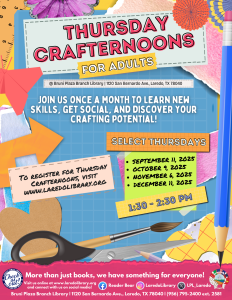 Thursday Crafternoon at Bruni Plaza Branch Library