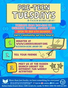 Pre-Teen Tuesdays @ Barbara Fasken Branch Library