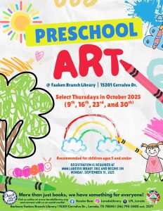 Preschool Art Registration Begins! @ Barbara Fasken Branch Library