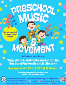 Preschool Music & Movement Registration Begins! @ Fasken Branch Library