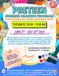 Preteen Summer Reading Program 2025 @ Joe A. Guerra Library @ Joe A. Guerra Laredo Public Library