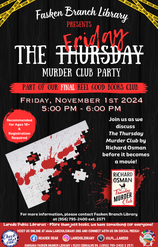 The Friday Murder Club Party @ Fasken Branch Library!
